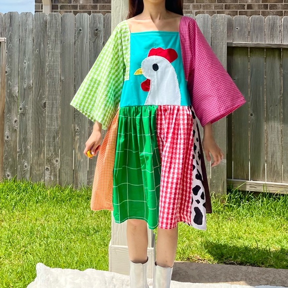 Handmade Rainbow Farm Bandana Dress SKU 05275 Chicken Patchwork - Picture 5 of 10